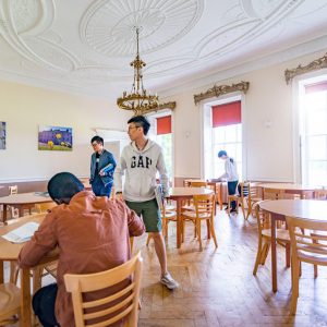 students in a dining room