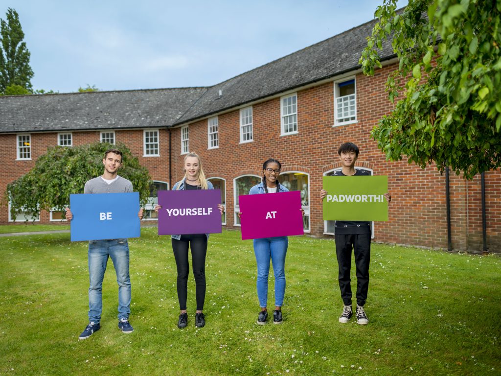 Be Yourself at Padworth - students holding signs up to show a message